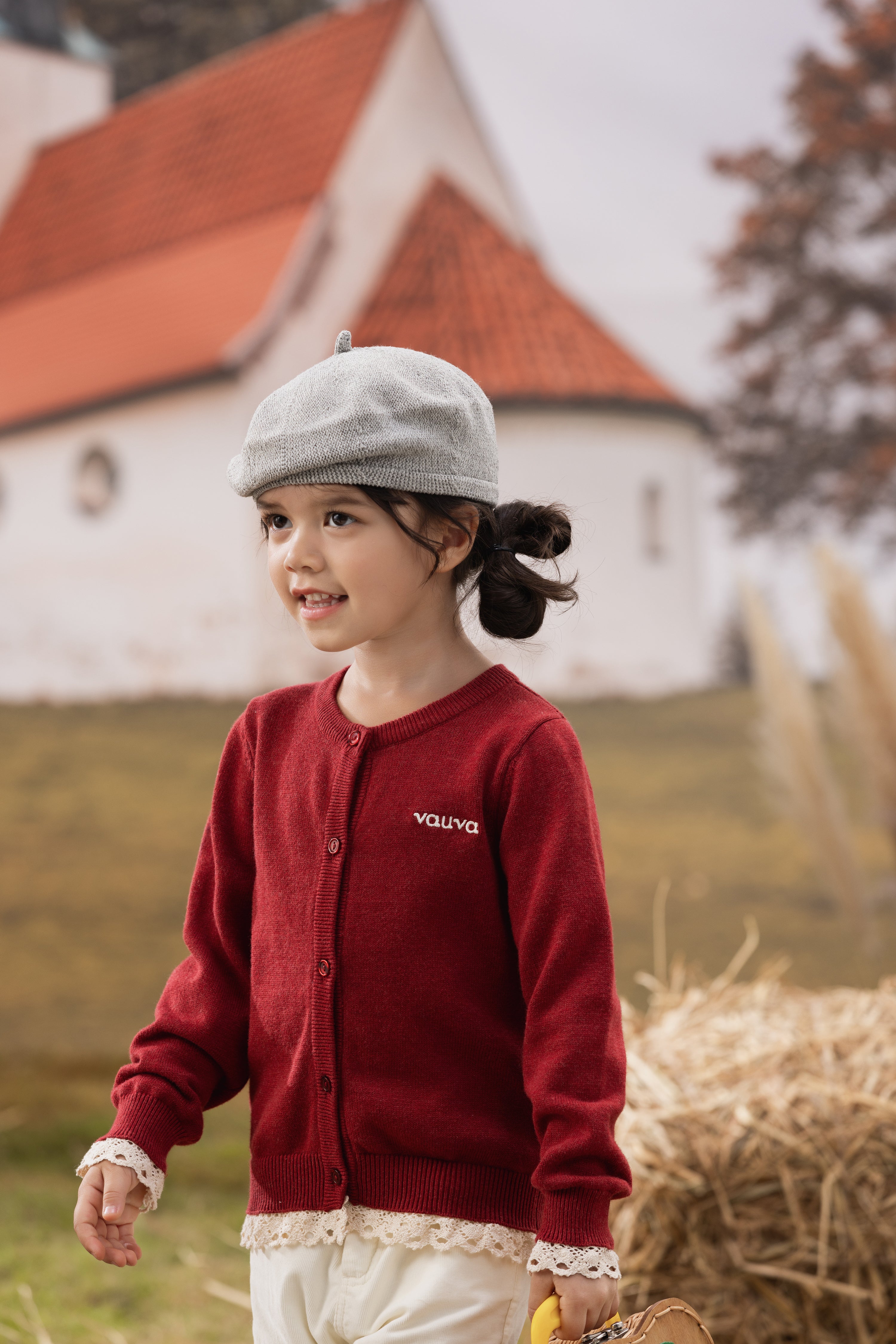 VAUVA Vauva FW23 - Girls Lace Cotton Cashmere Cardigan (Red) Coat & Jacket