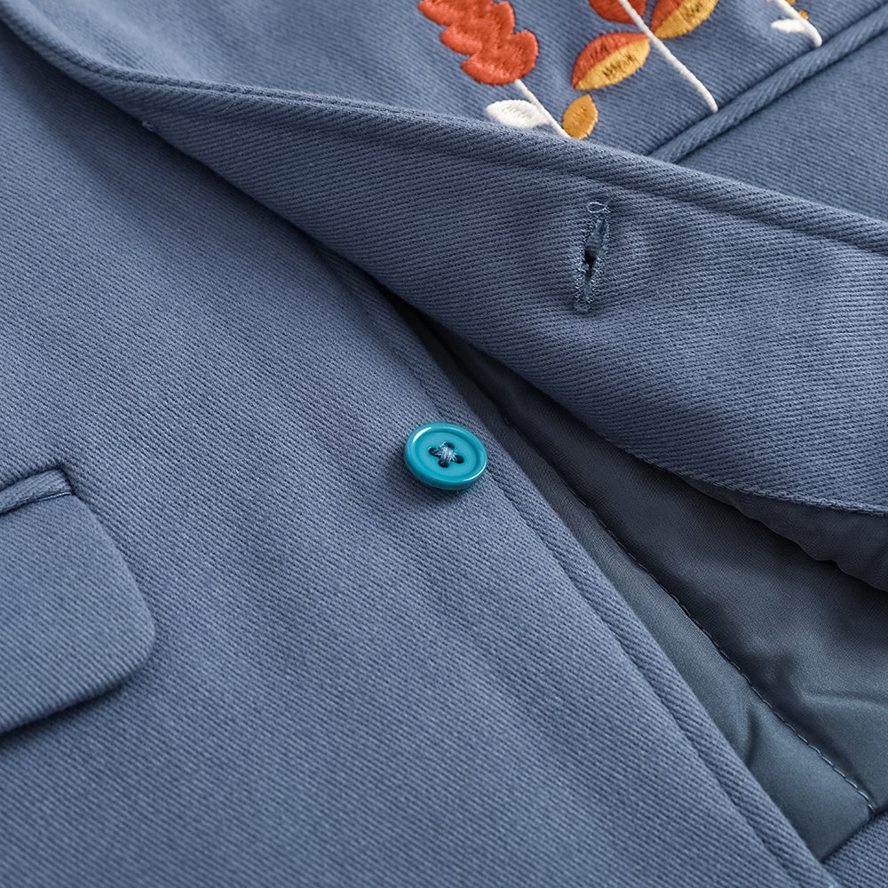 VAUVA Vauva FW23 - Girls Ruffle Collar Embroidered Coat (Blue) Coat & Jacket