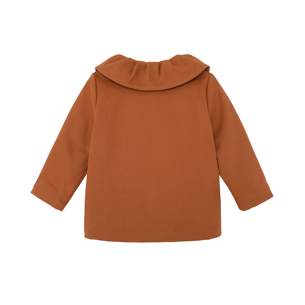 VAUVA Vauva FW23 - Girls Ruffle Collar Embroidered Coat (Brown) Coat & Jacket