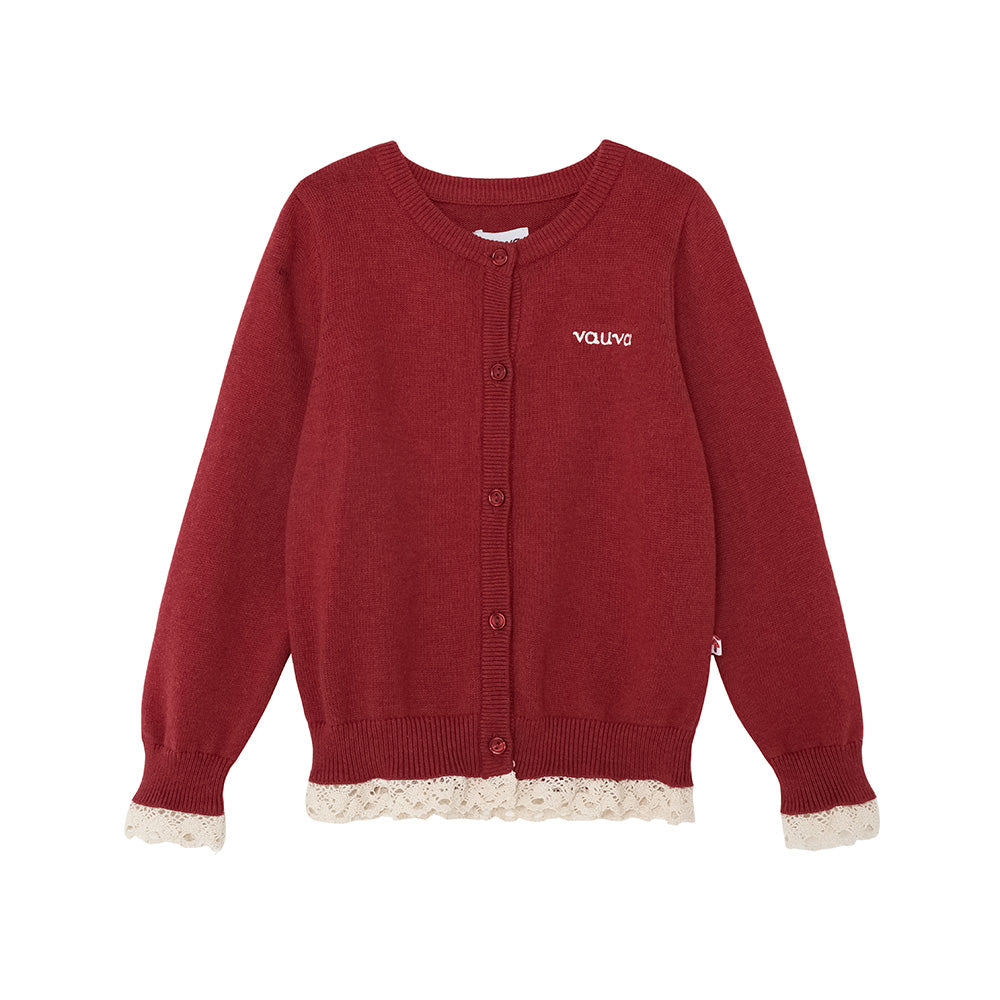 VAUVA Vauva FW23 - Girls Lace Cotton Cashmere Cardigan (Red) Coat & Jacket