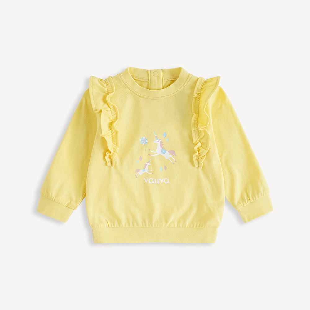 Unicorn-Print Frill Long Sleeve Top