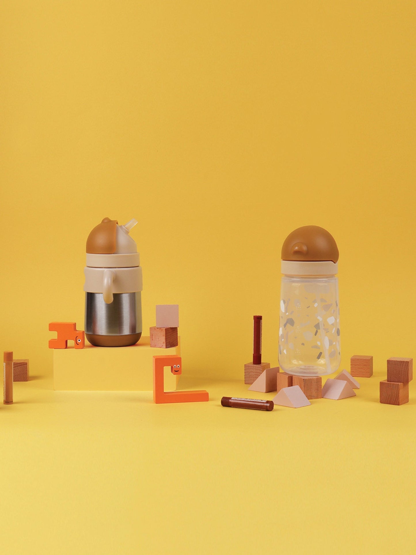Matt Kid Straw Bottle - Caramel & Milk Tea + Terrazzo