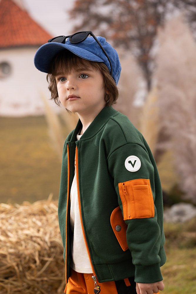 VAUVA Vauva FW23 - Boys Zip Long Sleeve Jacket (Green/Orange) Coat & Jacket