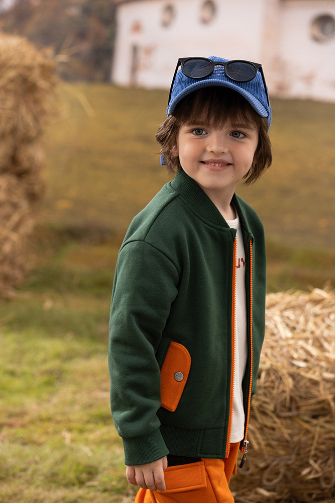 VAUVA Vauva FW23 - Boys Zip Long Sleeve Jacket (Green/Orange) Coat & Jacket