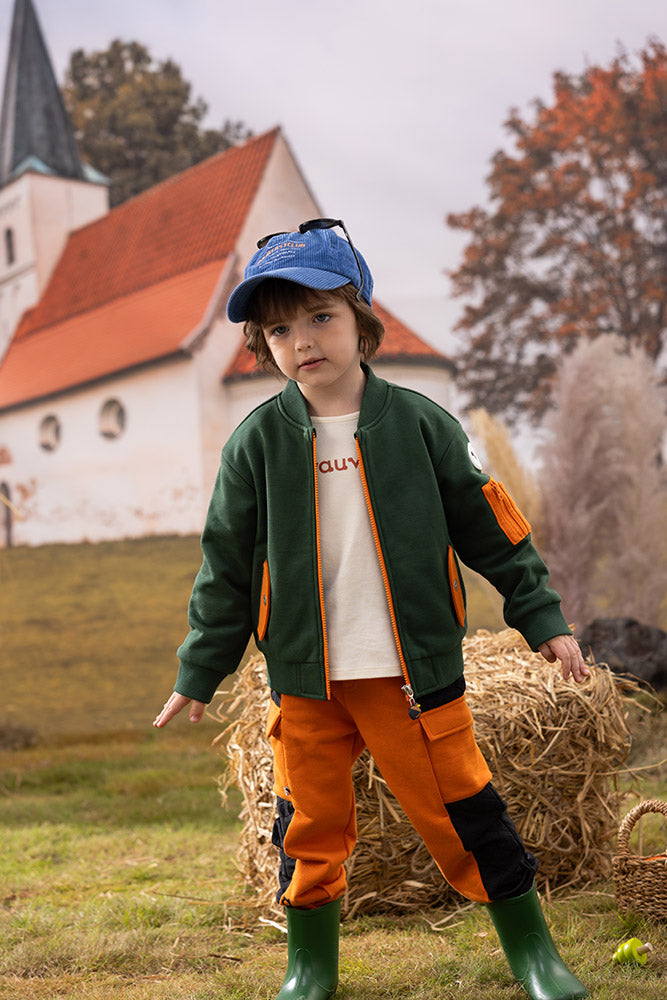 VAUVA Vauva FW23 - Boys Zip Long Sleeve Jacket (Green/Orange) Coat & Jacket