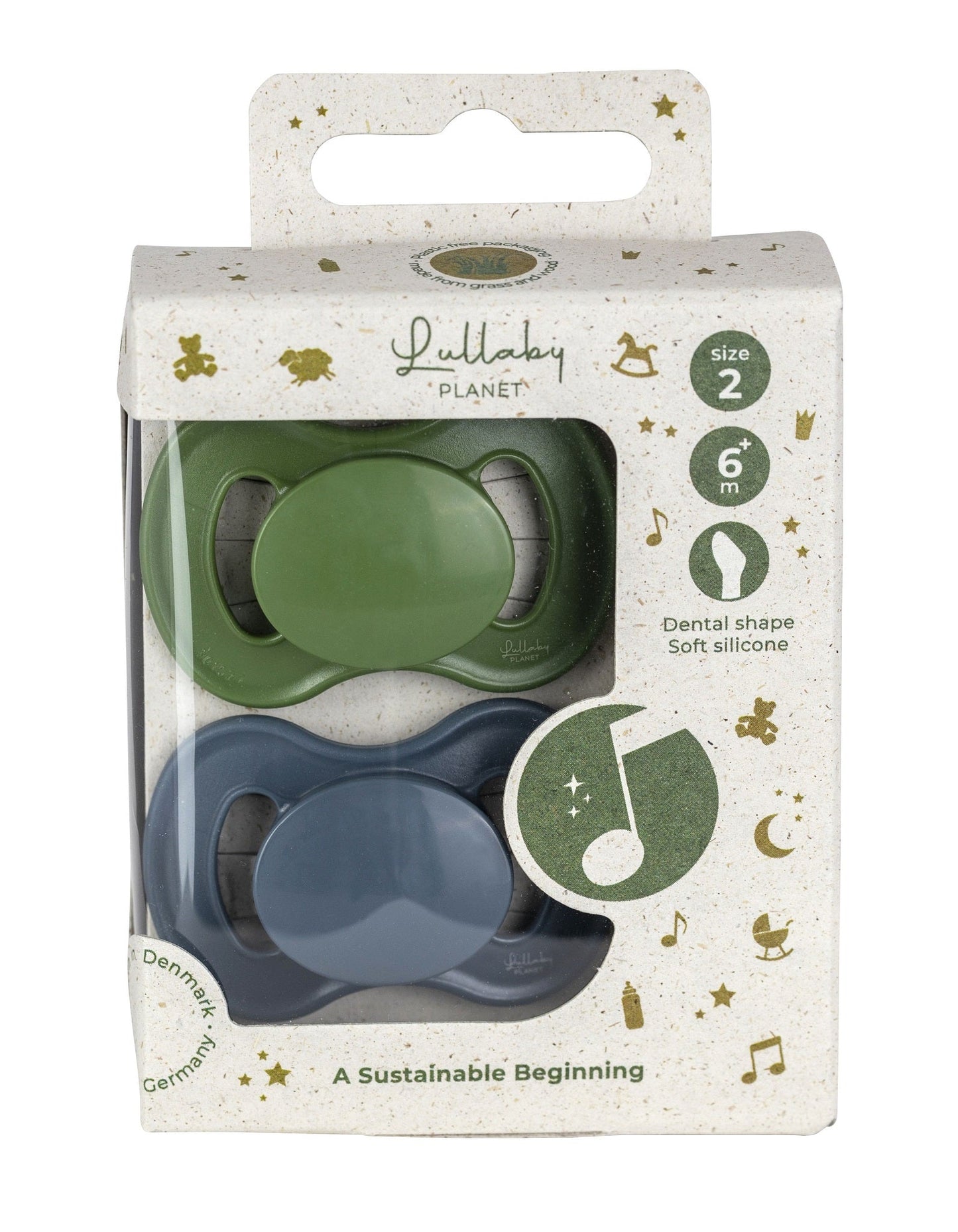 Lullaby Planet Lullaby Planet - Dental Silicone Soothers Size 2 - Forest Green & Flint Stone 2 pcs. Comforter & teether