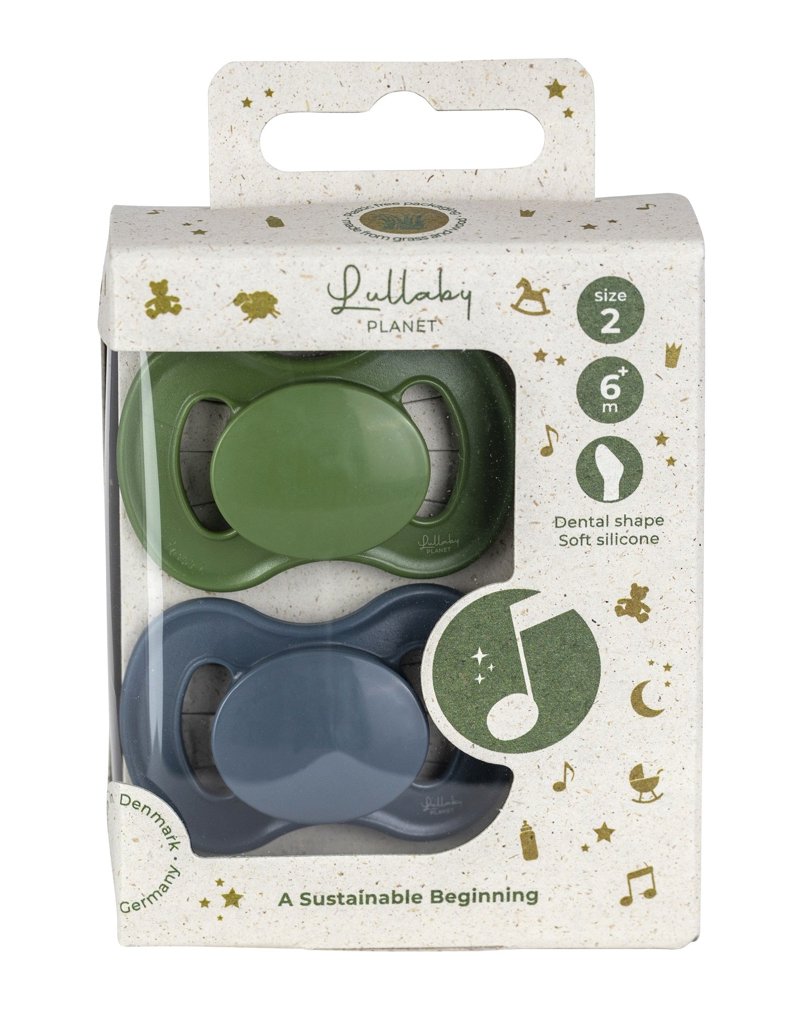 Lullaby Planet Lullaby Planet - Dental Silicone Soothers Size 2 - Forest Green & Flint Stone 2 pcs. Comforter & teether