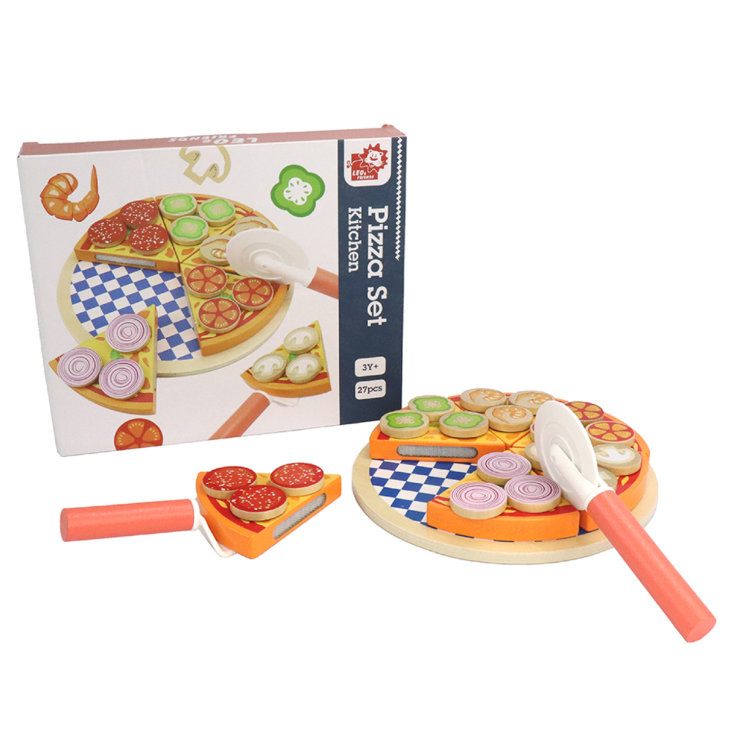 Leo & Friends Leo & Friends - Kidâ€™s Pizza Toy Set 27 pcs Wooden Toy