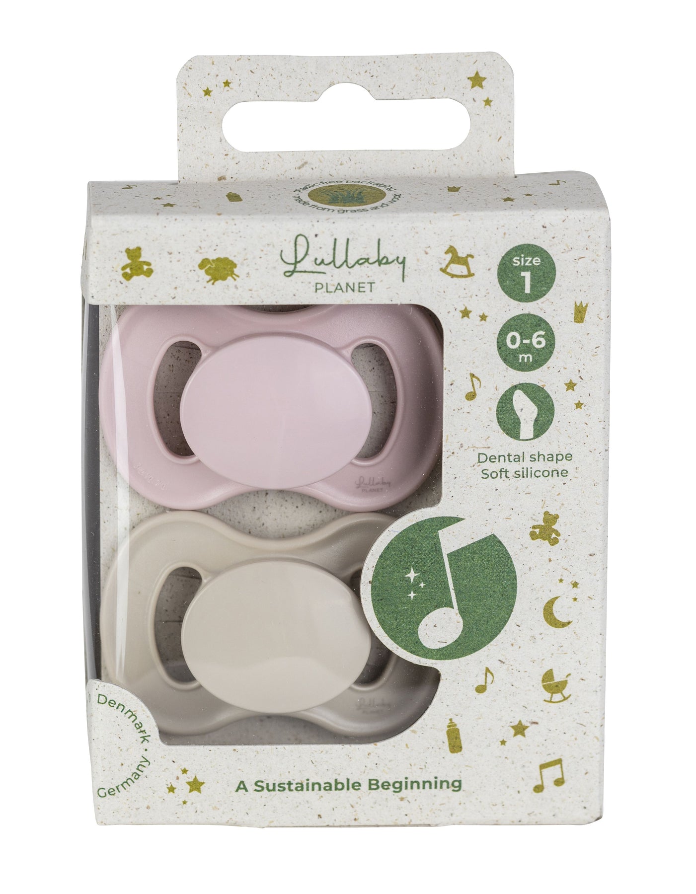 Lullaby Planet Lullaby Planet Dental Silicone Soothers Size 1 Rose Quartz & Beach Sand 2 pcs. Comforter & teether