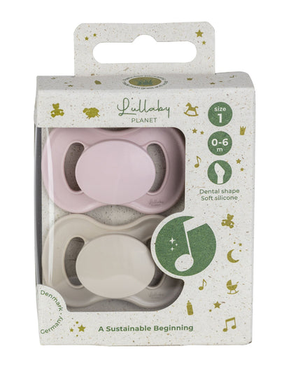 Lullaby Planet Lullaby Planet Dental Silicone Soothers Size 1 Rose Quartz & Beach Sand 2 pcs. Comforter & teether