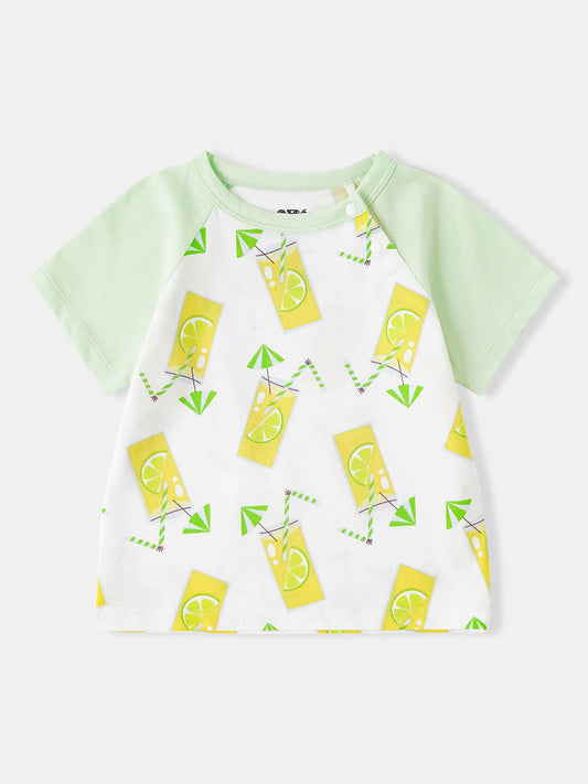 Baby Short Raglan Sleeve All-Over Lemon Tea Print Tee