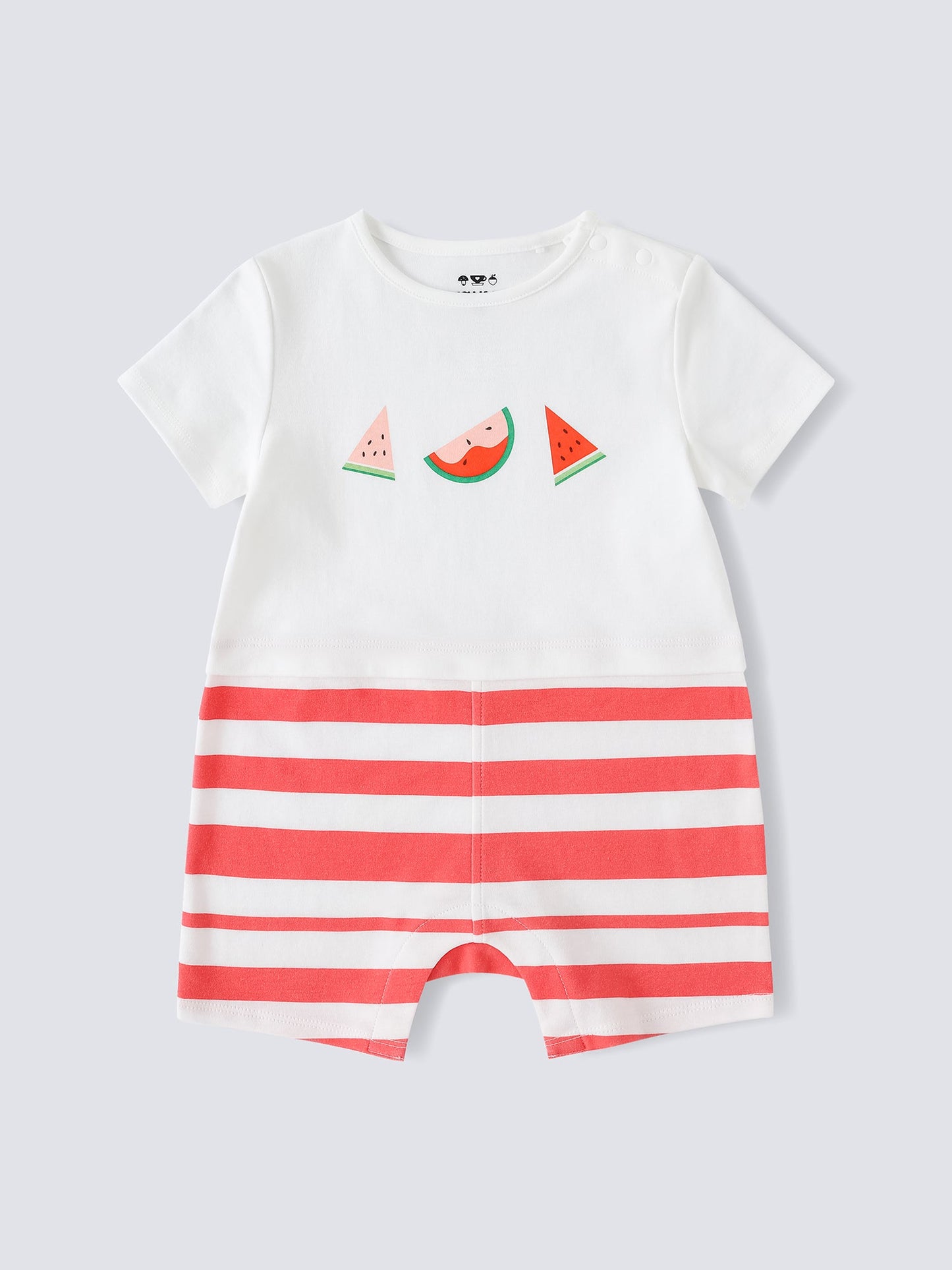 Baby Short Sleeve Watermelon Print Two-Tone Romper