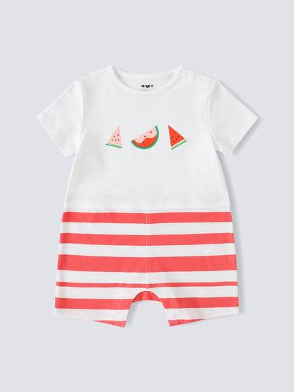 Baby Short Sleeve Watermelon Print Two-Tone Romper