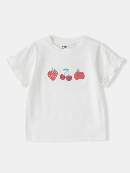 Kid Ruffle Short Sleeve Berries Print Tee