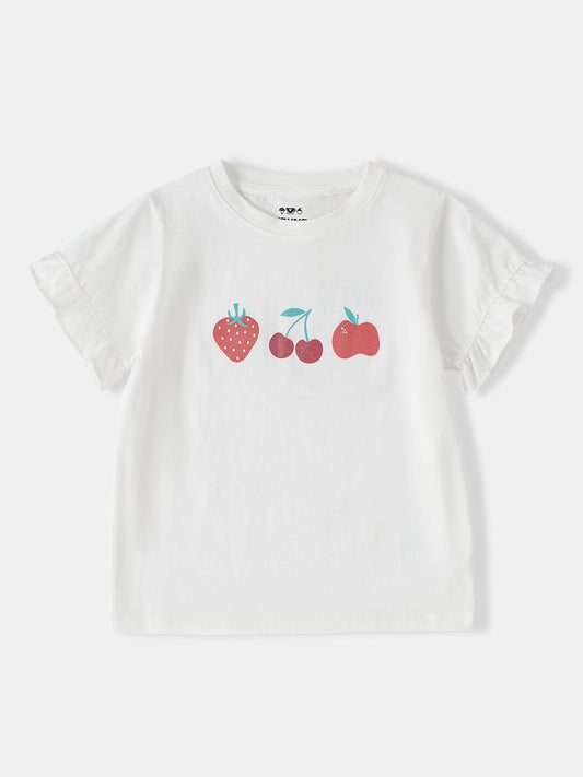 Kid Ruffle Short Sleeve Berries Print Tee