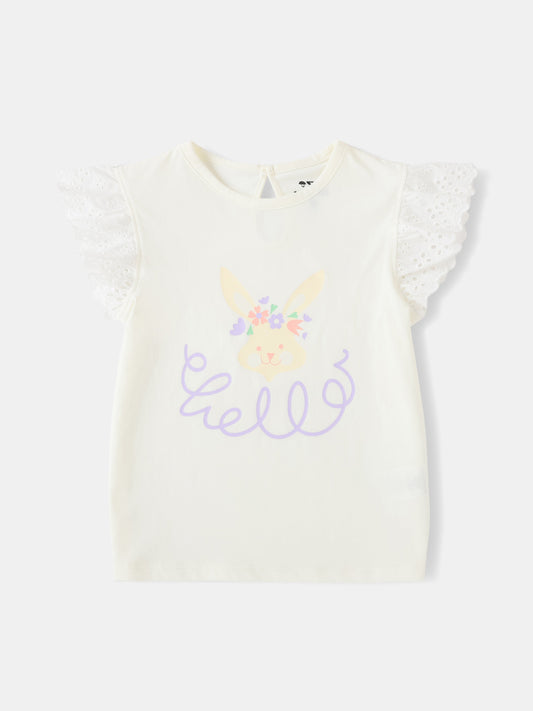 Kid Lace Cap Sleeve Bunny Print Tee