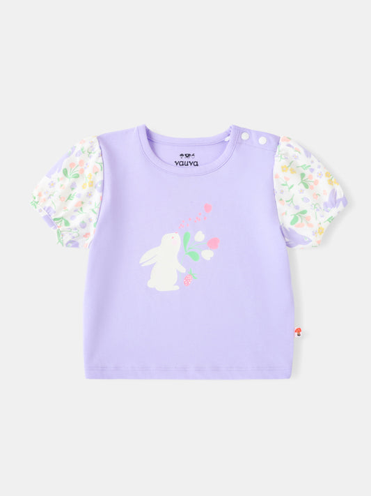 Baby Short Puff Sleeve Bunny Print Tee