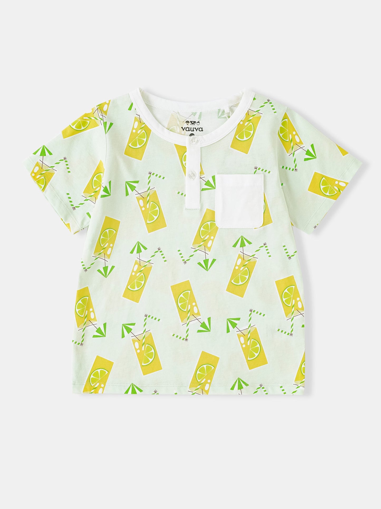 Kid Short Sleeve All-Over Lemon Tea Print Pocket Tee