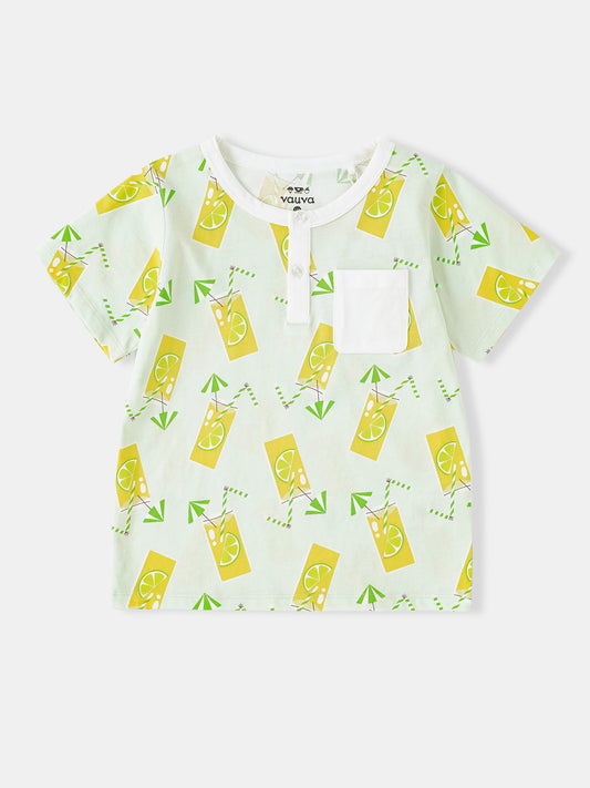 Kid Short Sleeve All-Over Lemon Tea Print Pocket Tee