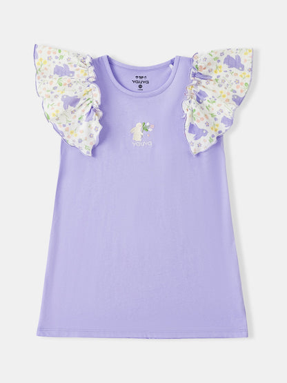 Kid Ruffle Cap Sleeve Bunny Print Dress