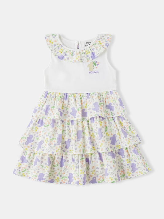 Kid Sleeveless All-Over Bunny Print Layered Dress