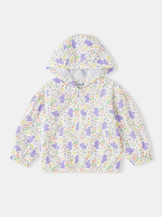 Kid All-Over Bunny Print Frills Zipped Windbreaker