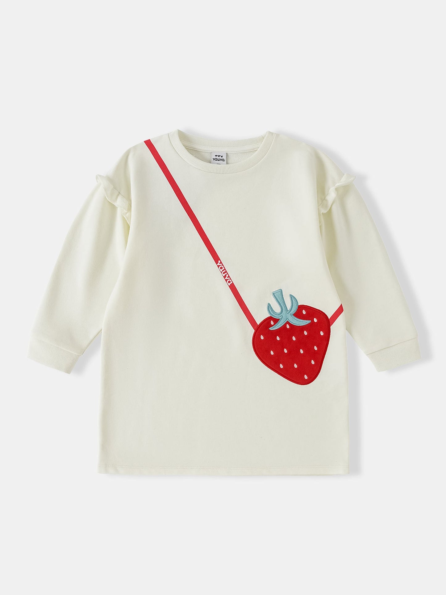Kid Long Sleeve Strawberry Applique Sweatdress