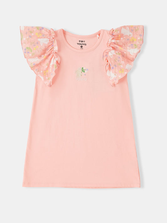 Kid Ruffle Cap Sleeve Bunny Print Dress