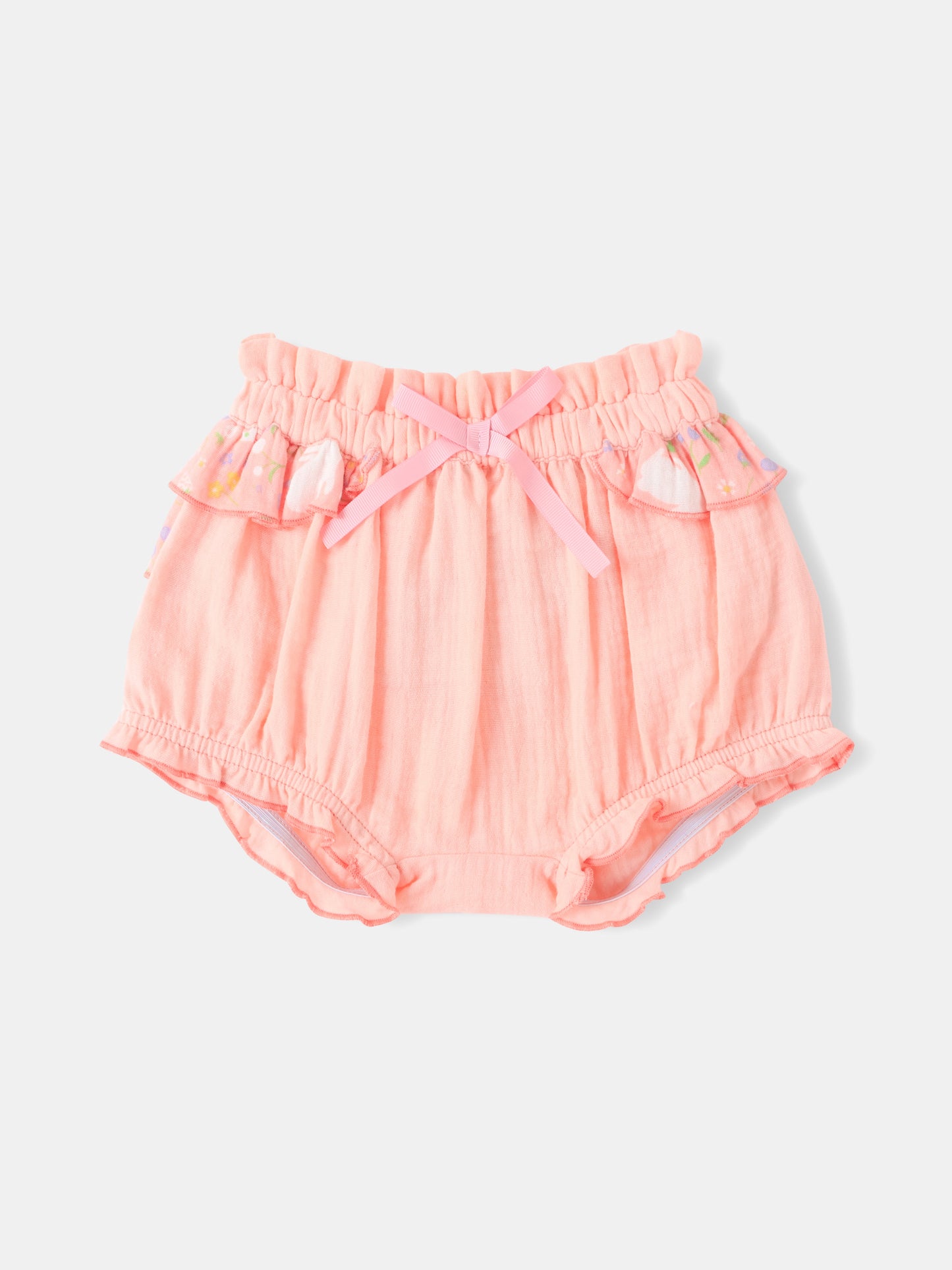 Baby All-Over Bunny Print Two-Tone Frilly Shorts