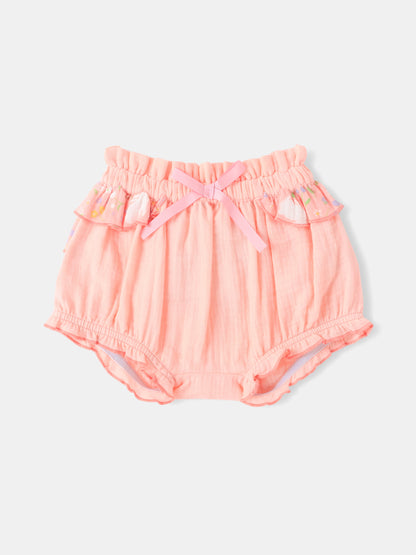 Baby All-Over Bunny Print Two-Tone Frilly Shorts