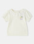 Kid Lace-Trimmed Collar Short Puff Sleeve Bunny Print Tee