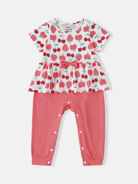 Baby Short Sleeve All-Over Berries Print Two-Tone Romper