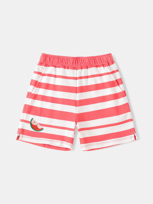 Kid Watermelon Embroidery Stripe Print Shorts