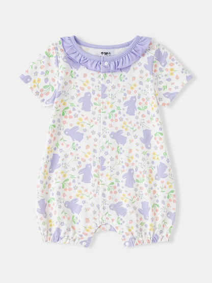 Baby Ruffle Collar All-Over Bunny Print Romper