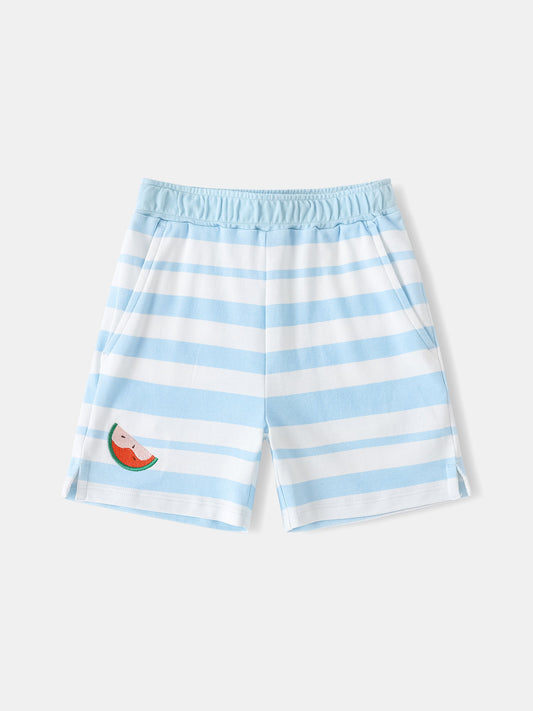 Kid Watermelon Embroidery Stripe Print Shorts