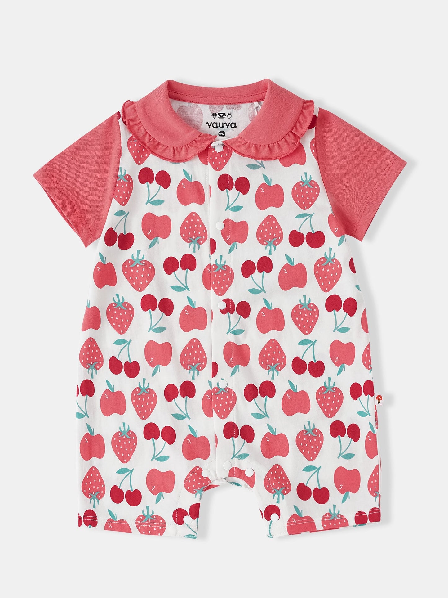Baby Peter Pan Collar Short Sleeve All-Over Berries Print Romper