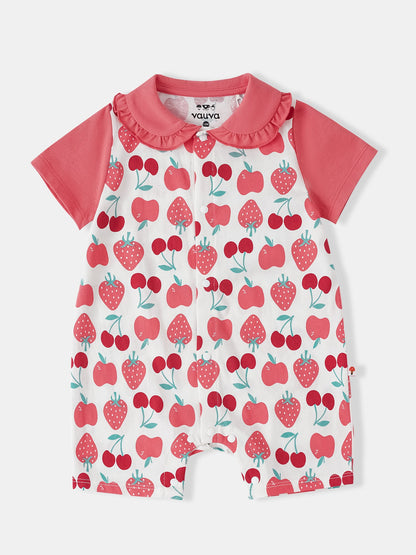 Baby Peter Pan Collar Short Sleeve All-Over Berries Print Romper
