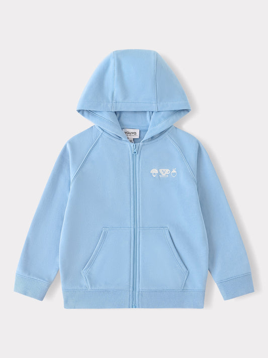 Kid Long Sleeve Embroidery Zipped Hoodie