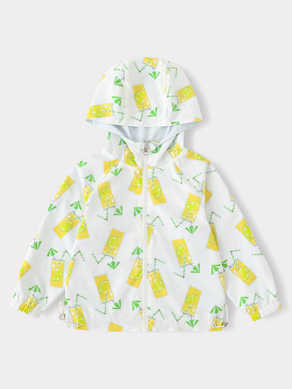 Kid Reversible All-Over Lemon Tea Print Zipped Windbreaker