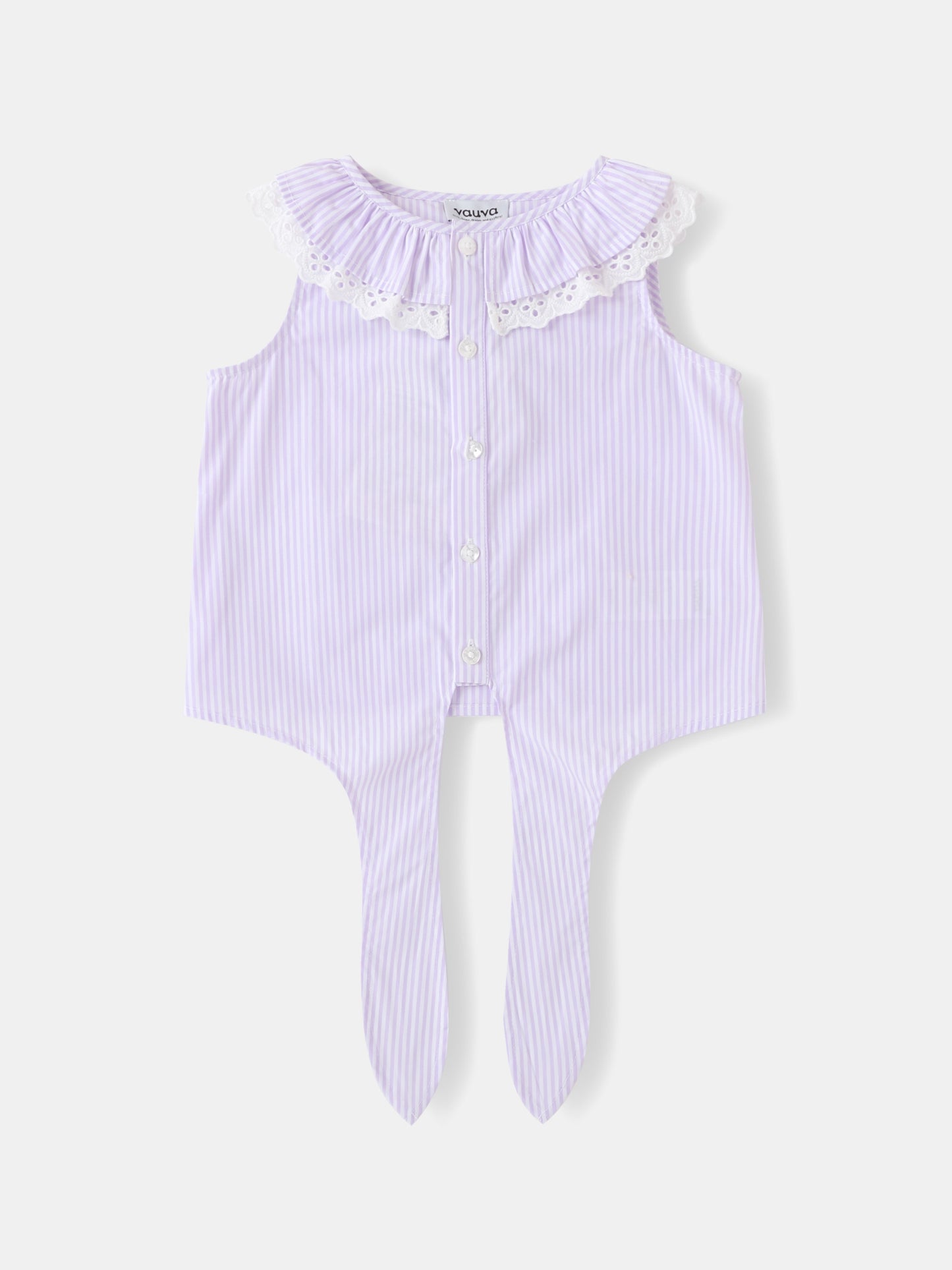 Kid Lace-Trimmed Collar Sleeveless Tie Bottom Top