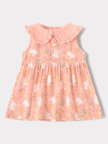 Baby Babydoll Collar Sleeveless All-Over Bunny Print Dress & Knicker Set