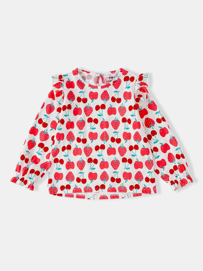 Kid Long Puff Sleeve All-Over Berries Print Top