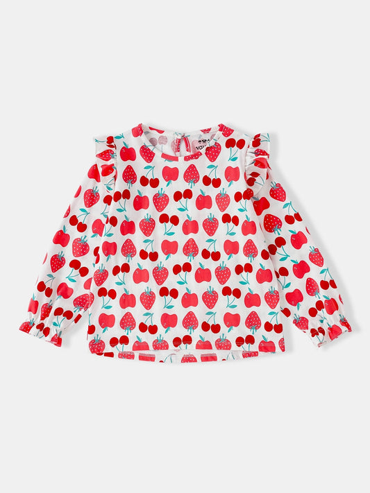 Kid Long Puff Sleeve All-Over Berries Print Top