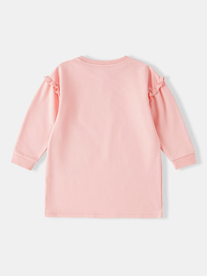 Kid Long Sleeve Strawberry Applique Sweatdress