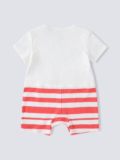 Baby Short Sleeve Watermelon Print Two-Tone Romper