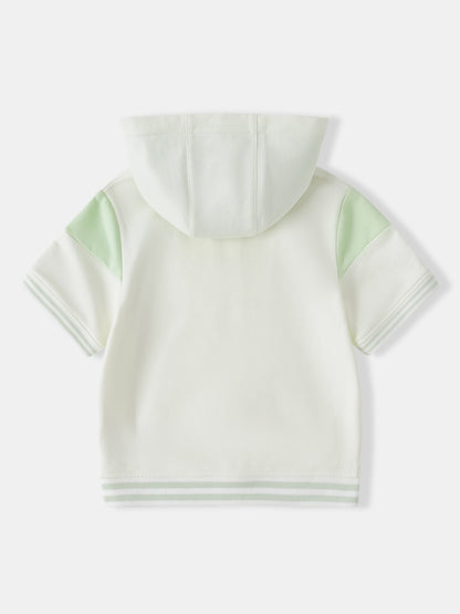 Kid Short Sleeve Logo Embroidery Zipped Hoodie