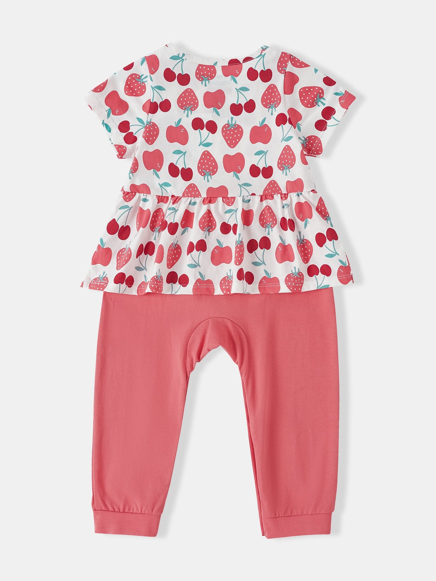 Baby Short Sleeve All-Over Berries Print Two-Tone Romper
