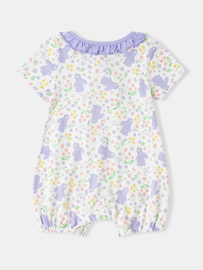 Baby Ruffle Collar All-Over Bunny Print Romper