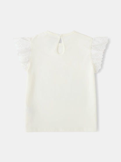 Kid Lace Cap Sleeve Bunny Print Tee