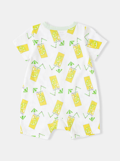 Baby Short Sleeve All-Over Lemon Tea Print Romper